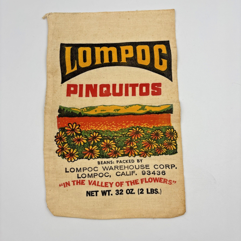 Vintage Lompoc California Pinquitos 2 lbs Bean Canvas Warehouse Sack
